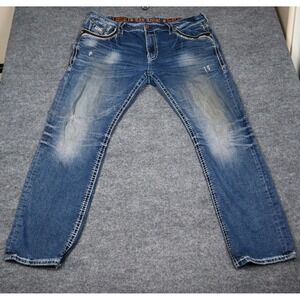 Rock Revival Relaxed Taper Jeans Mens 42 Daryl Distressed Embellished Pockets
